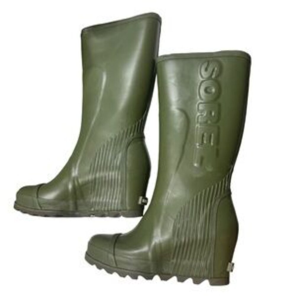 SOREL New Joan Wedge Tall Rain Boots 7.5 Green - Picture 2 of 12